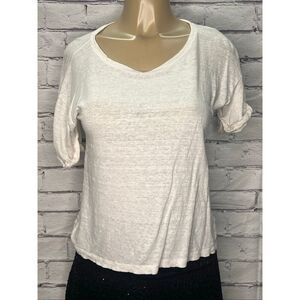 J. Crew Womens White Slub Crew Neck Cuffed Short Sleeve Linen Tee Size Medium
